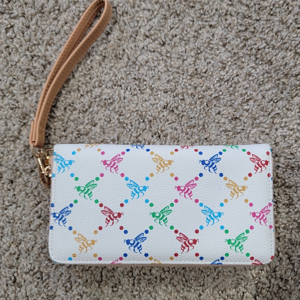 White Wallet with Multi-colored Bees